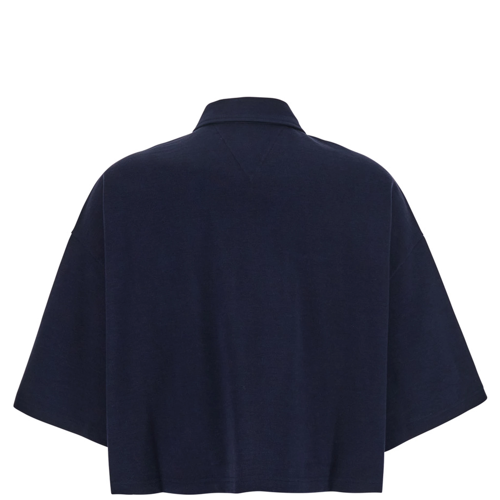 Blue Cropped Polo Shirt with Embroidered Logo in Cotton Piquet Woman