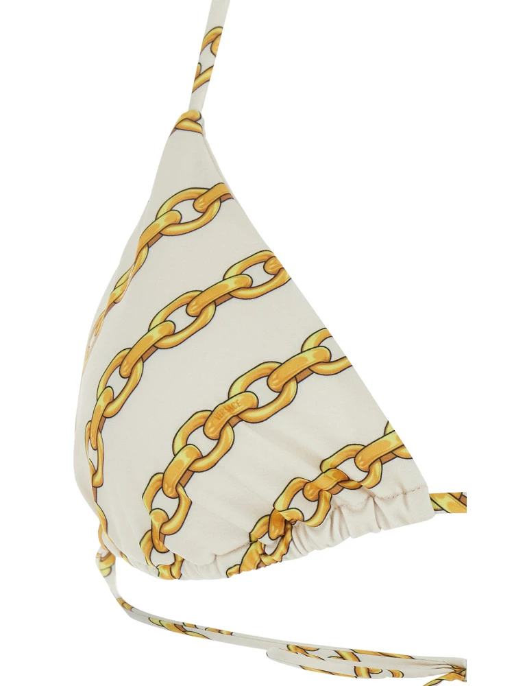 White Bikini Top with All-Over Chain Print in Tech Fabric Stretch Woman alternative