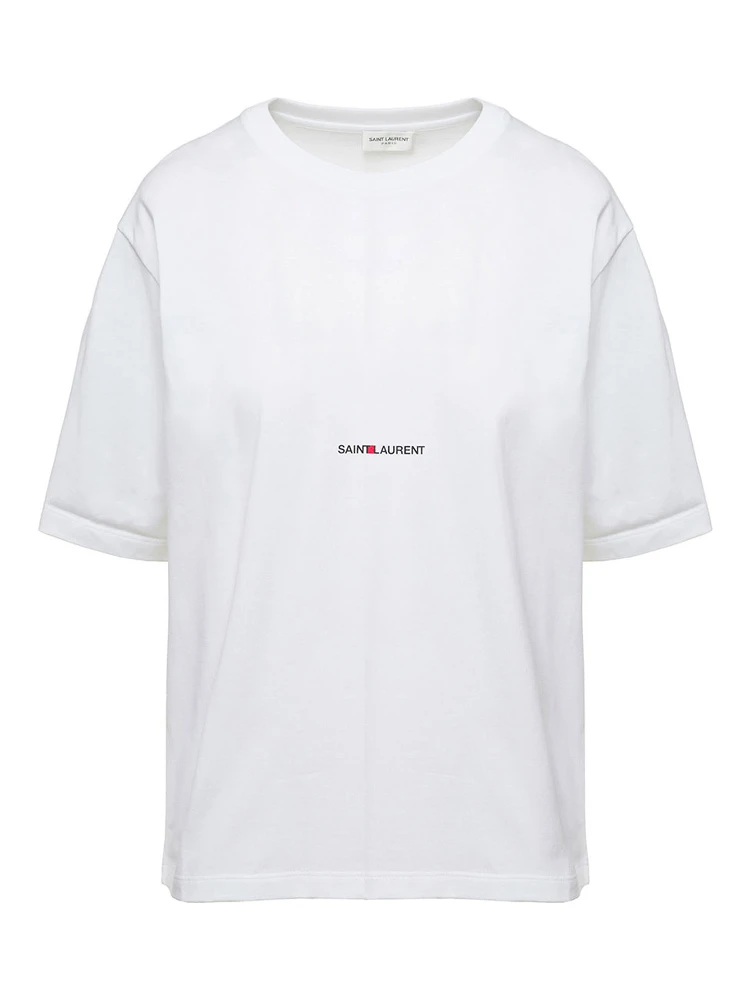 Basic White T-shirt with Miiddle Logo Print in Cotton Woman