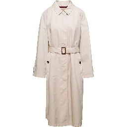 Beige Single-Breasted Trench Coat with Matching Belt in Cotton Blend Woman