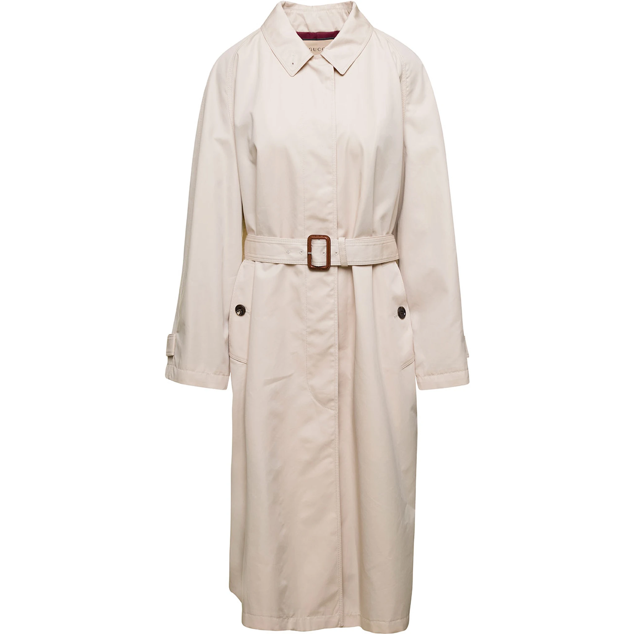 Beige Single-Breasted Trench Coat with Matching Belt in Cotton Blend Woman