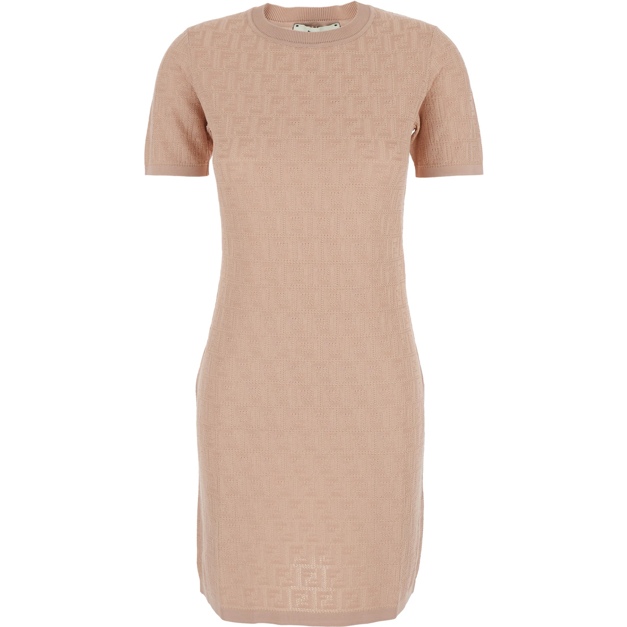 Pink Short Sleeve Dress with All-Over FF Motif in Cotton Blend Woman