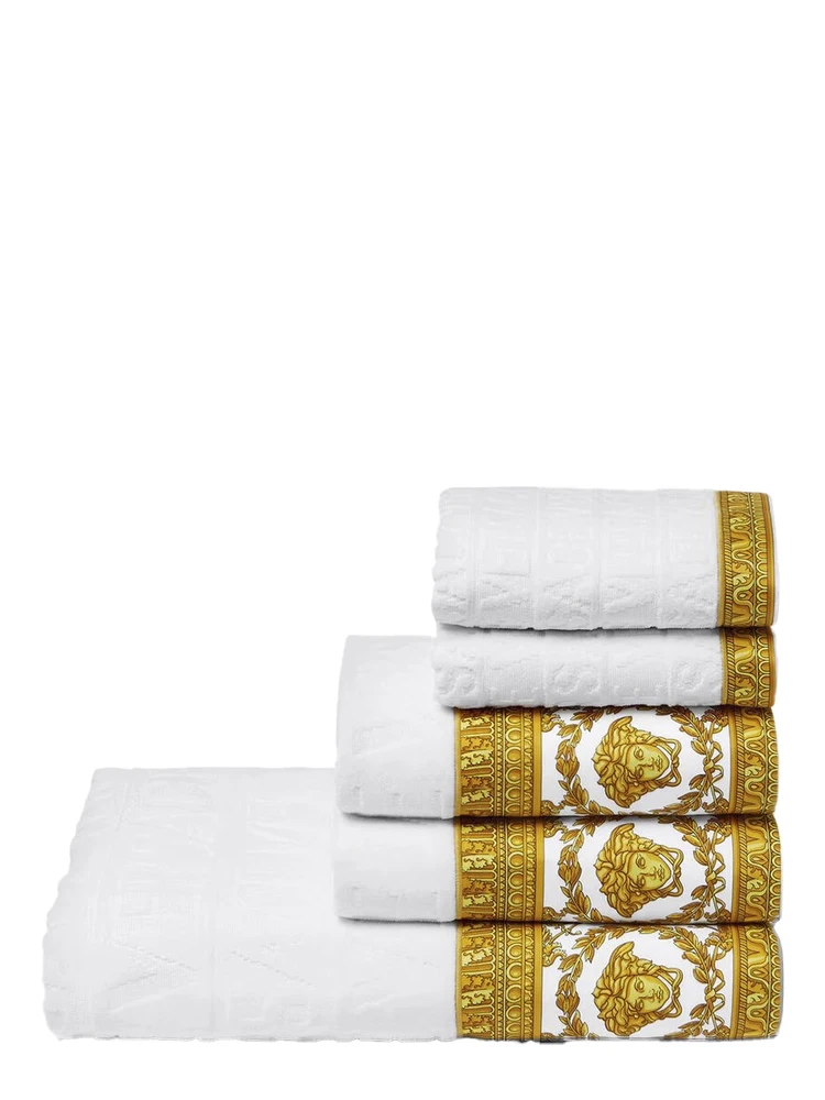 White Towel Set with Barocco Print in Cotton Home