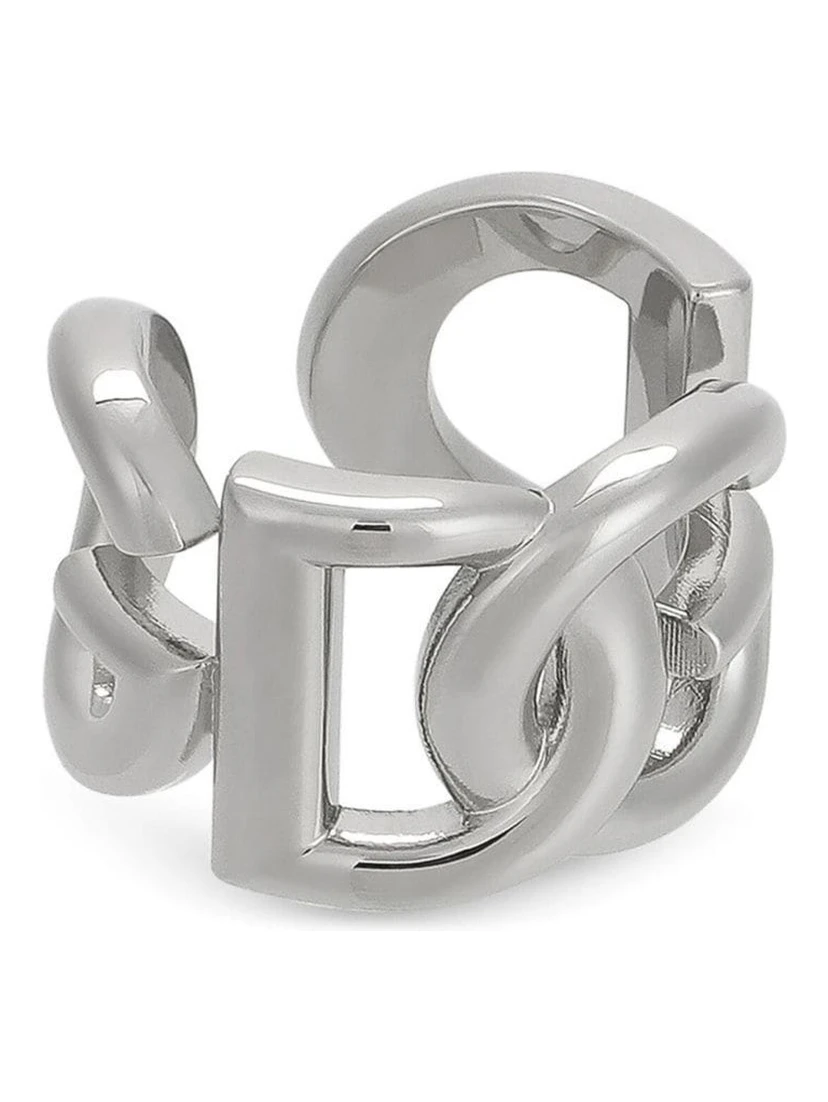 Silver-Tone Chunky Logo Ring in Brass Man