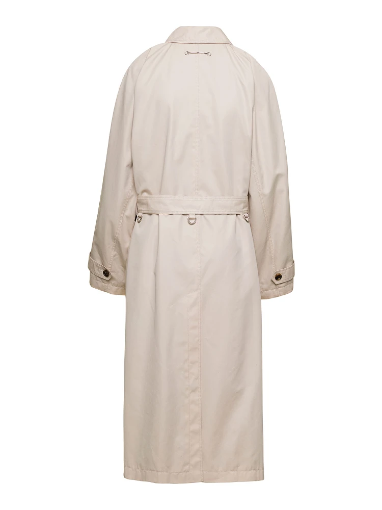 Beige Single-Breasted Trench Coat with Matching Belt in Cotton Blend Woman alternative