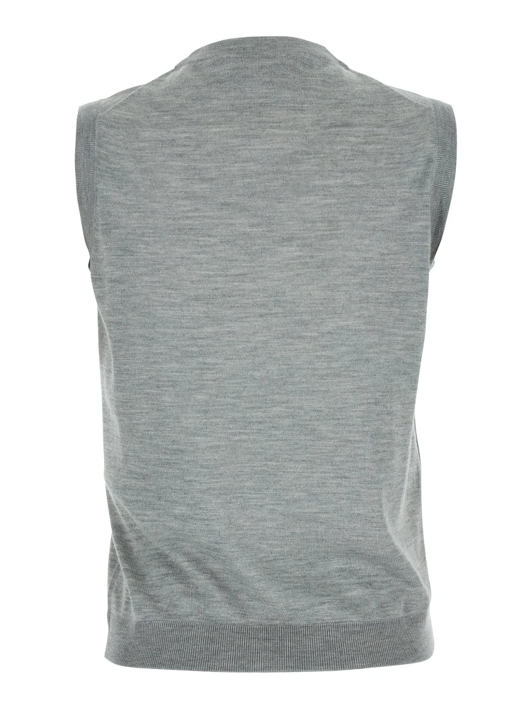 Grey Sleeveless Sweater with Logo on the Front in Cashmere Woman alternative