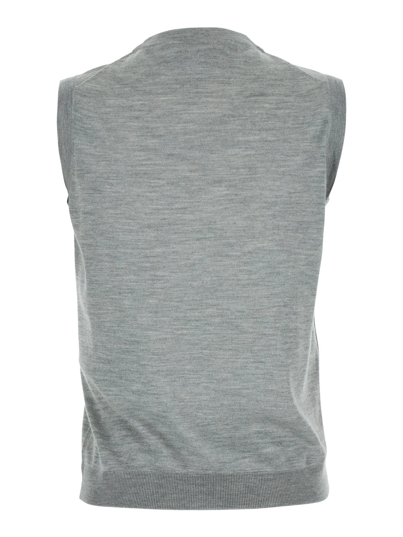 Grey Sleeveless Sweater with Logo on the Front in Cashmere Woman