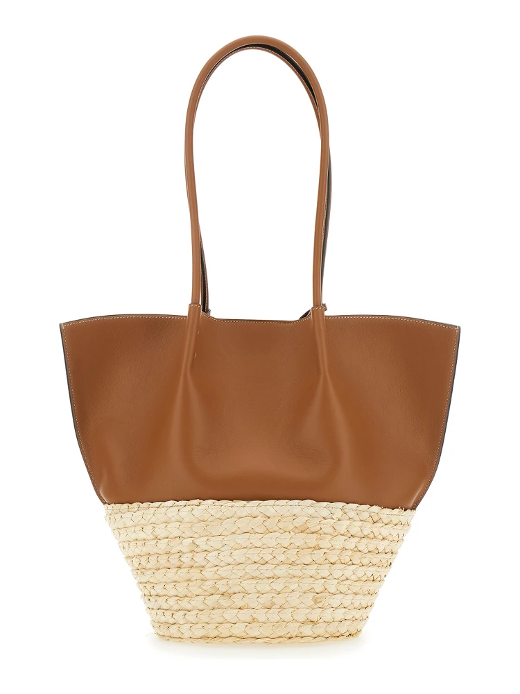 Bux Brown Shopper with Logo Imprinted on the Front and Metal Logo Charm in Leather and Straw Woman alternative