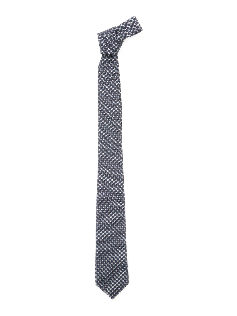 Grey Tie with All-Over Horsebit Print in Silk Man