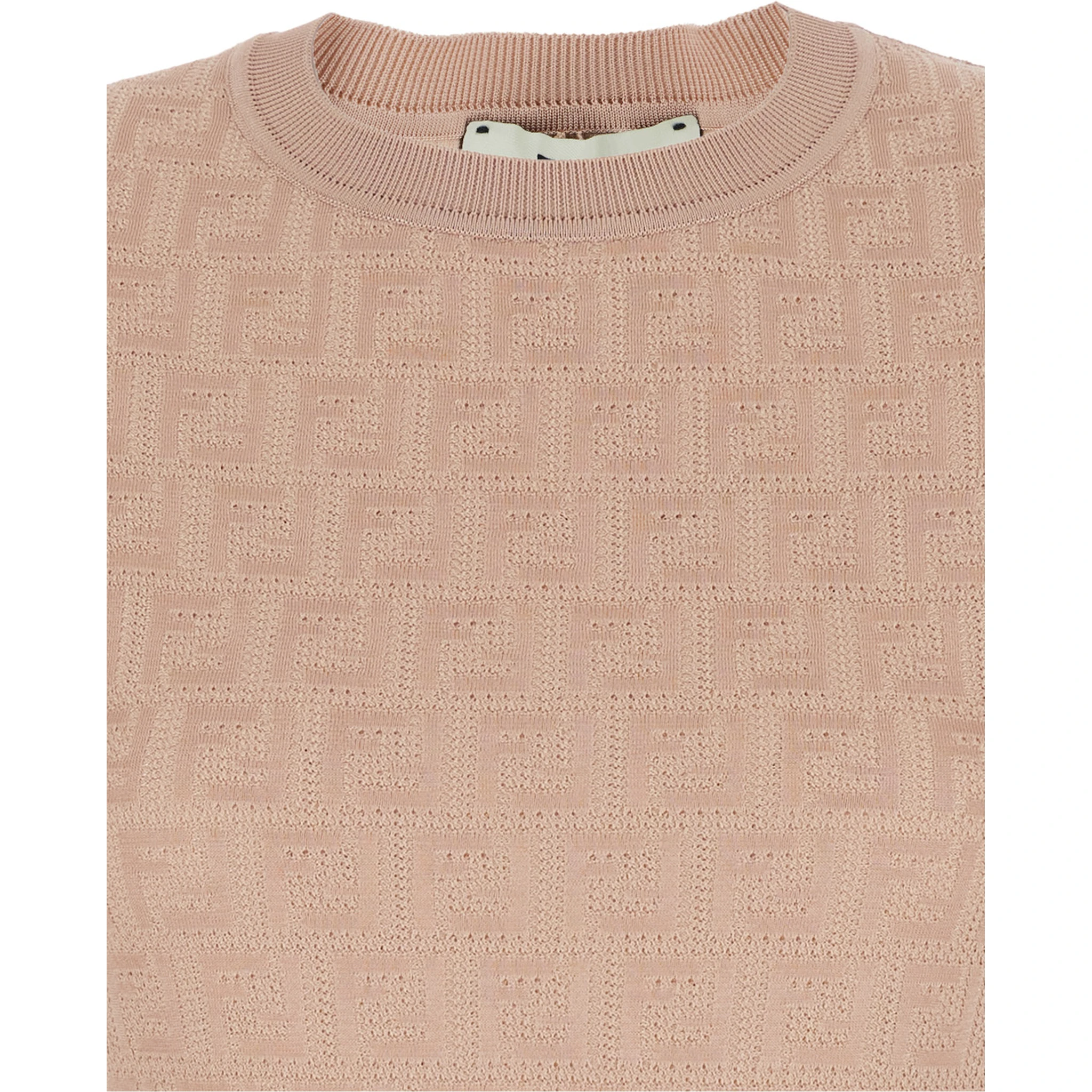 Pink Short Sleeve Dress with All-Over FF Motif in Cotton Blend Woman