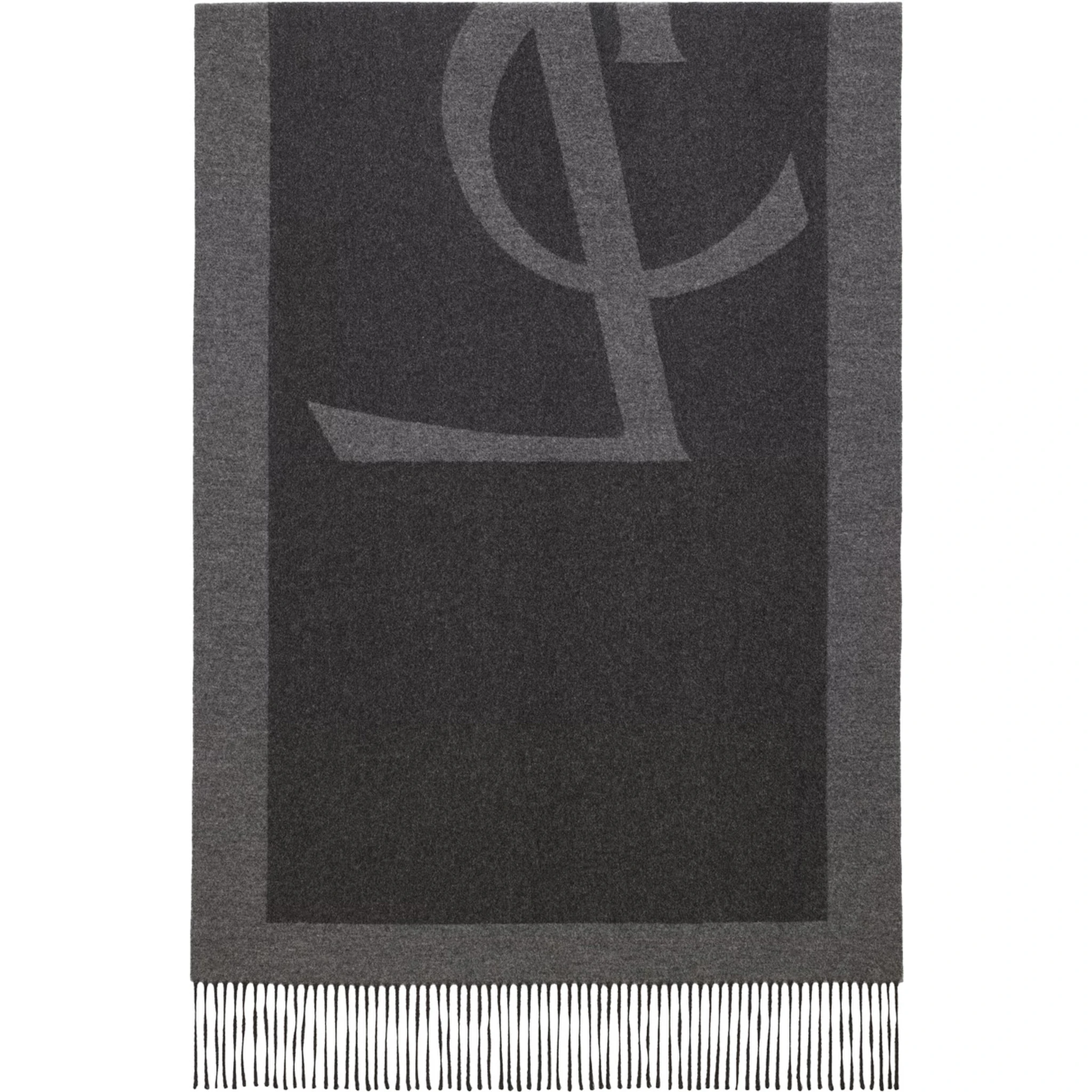 Grey Scarf with Maxi Logo Lettering and Fringed Hem in Silk Woman