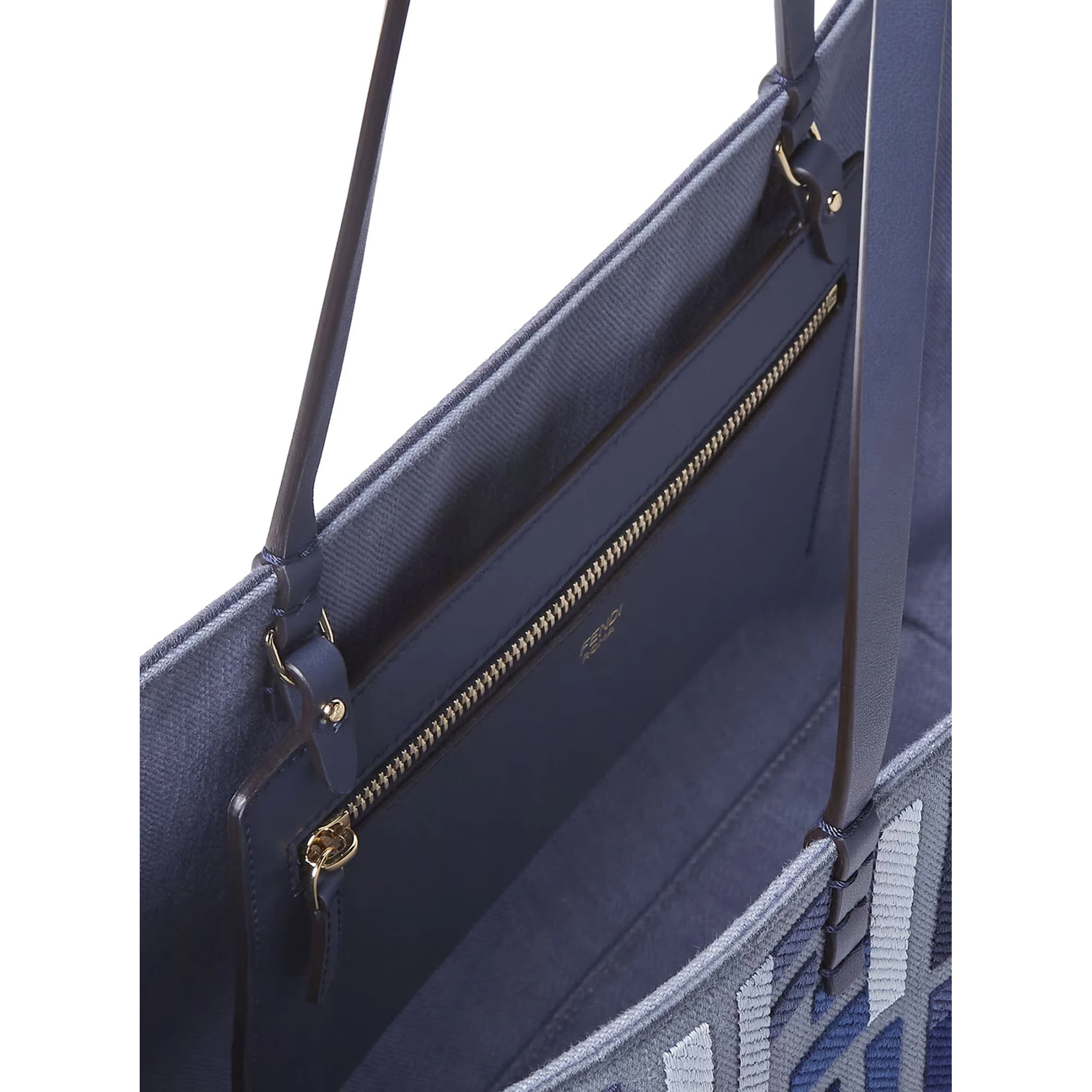 Roll Large Blue Shopper with All-Over FF Motif and Double Top Handles in Cotton Blend Woman