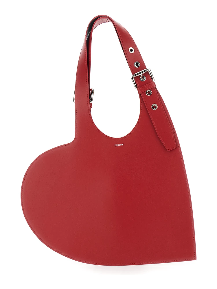 Belt Heart Red Handbag with Heart Shaped Design and Adjustable Belted Handle in Leather Woman