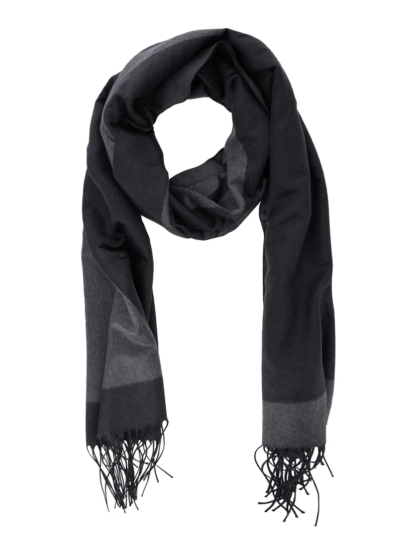 Grey Scarf with Maxi Logo Lettering and Fringed Hem in Silk Woman