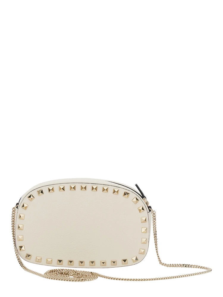 Rockstud White Mini Bag with Chain-Link Shoulder Strap and Rockstud Embellishments in Grained Leather Woman alternative