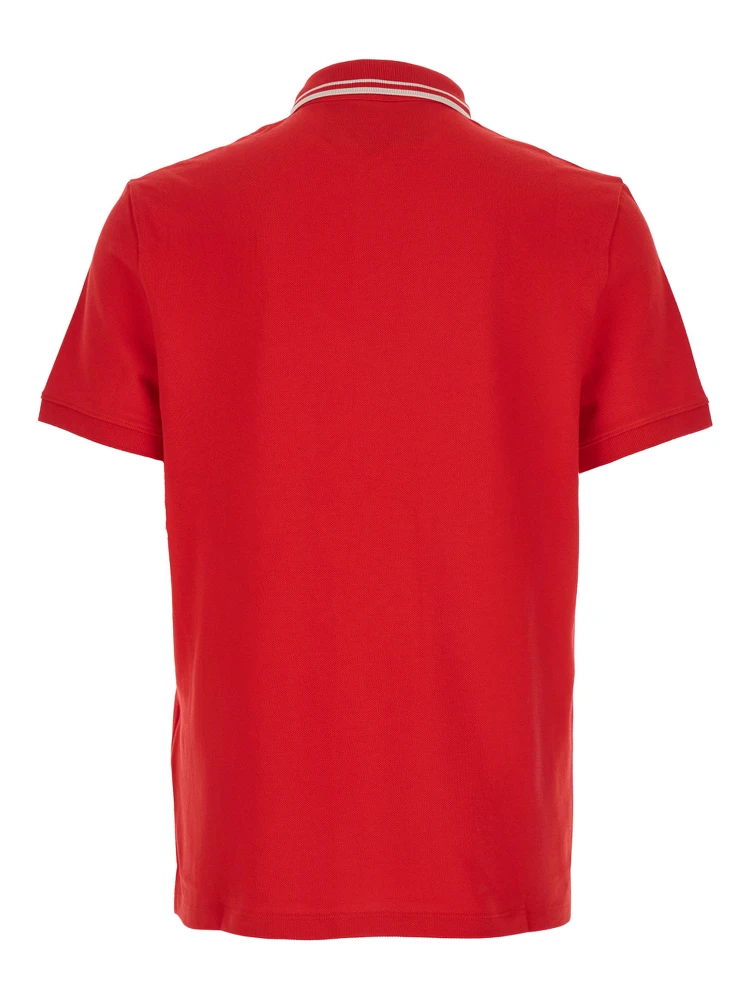 Red Polo Shirt with Classic Collar with Stirped Detail and Logo Patch on the Front in Cotton Piquet Man alternative