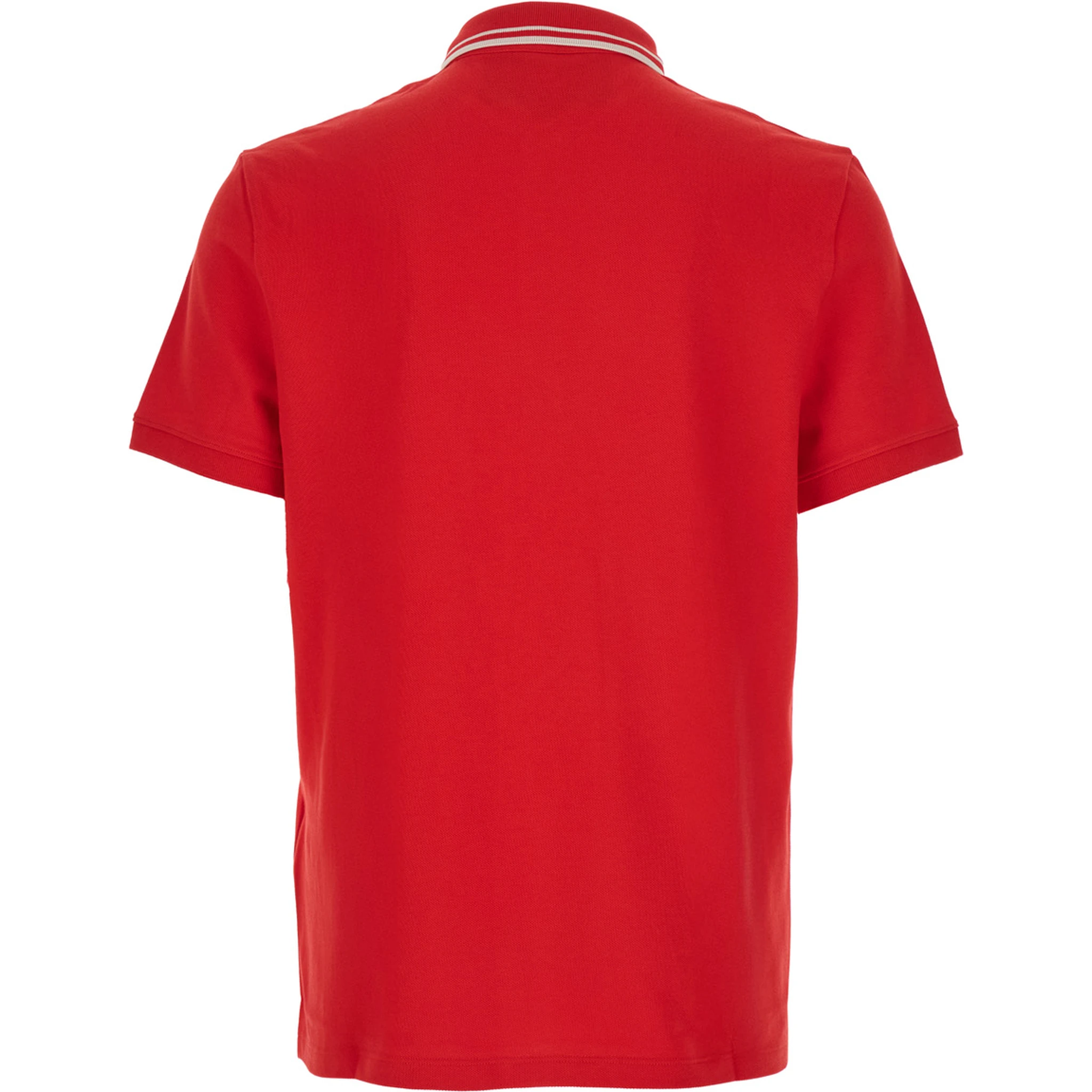 Red Polo Shirt with Classic Collar with Stirped Detail and Logo Patch on the Front in Cotton Piquet Man