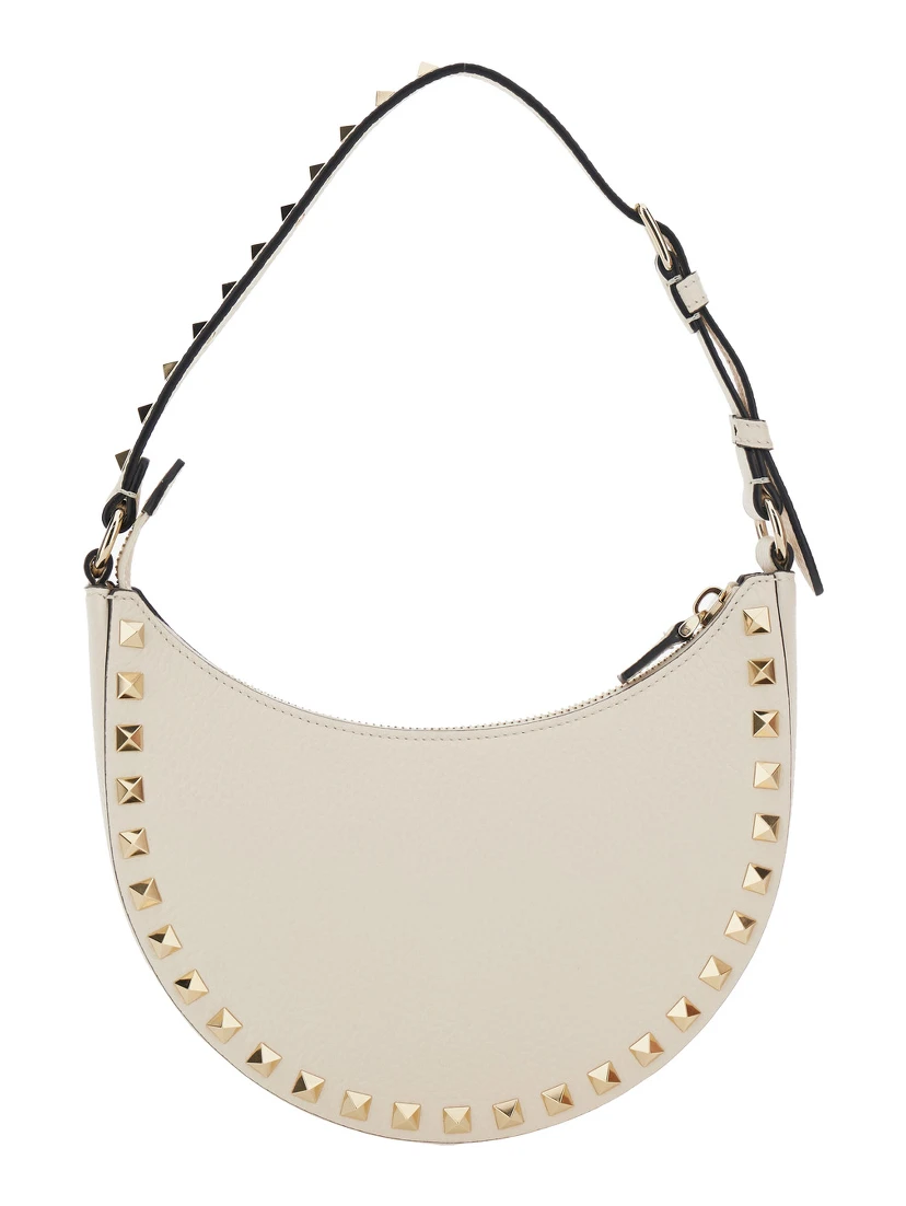 Rockstud White Mini Bag with Rockstud Embellishments and Adjustable Shoulder Strap in Grained Leather Woman
