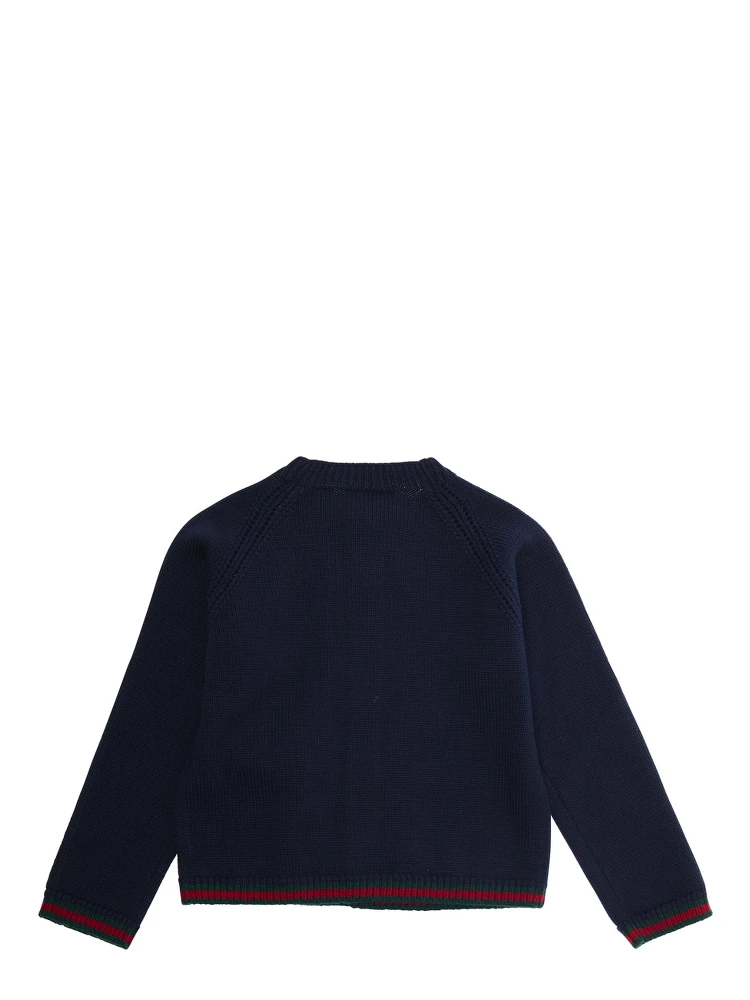 Blue Cardigan with Intarsia Design and Round Neck in Wool Boy alternative