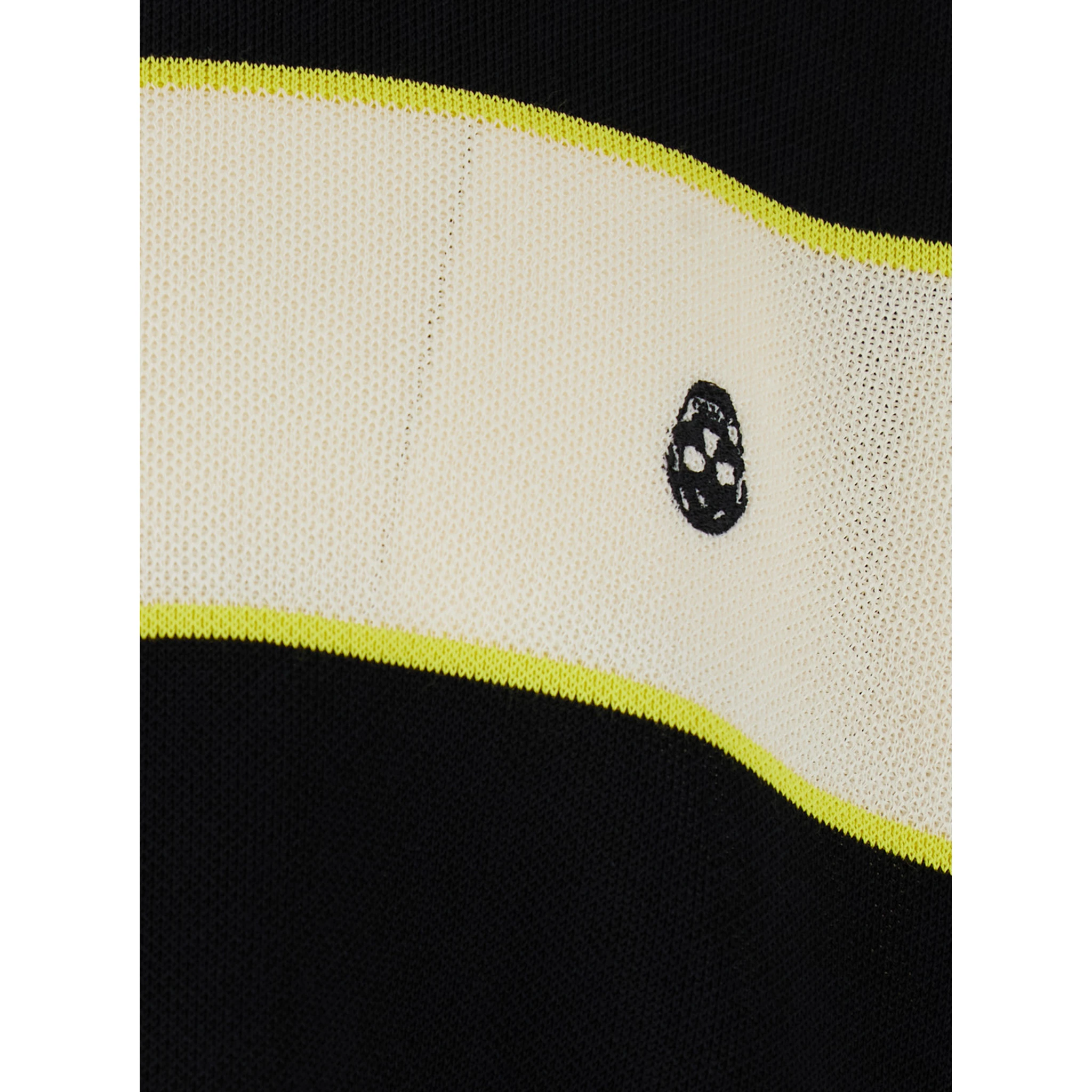Black and White Long-Sleeve Polo Shirt with Logo Patch on the Front and All-Over Striped Motif in Cotton Blend Man