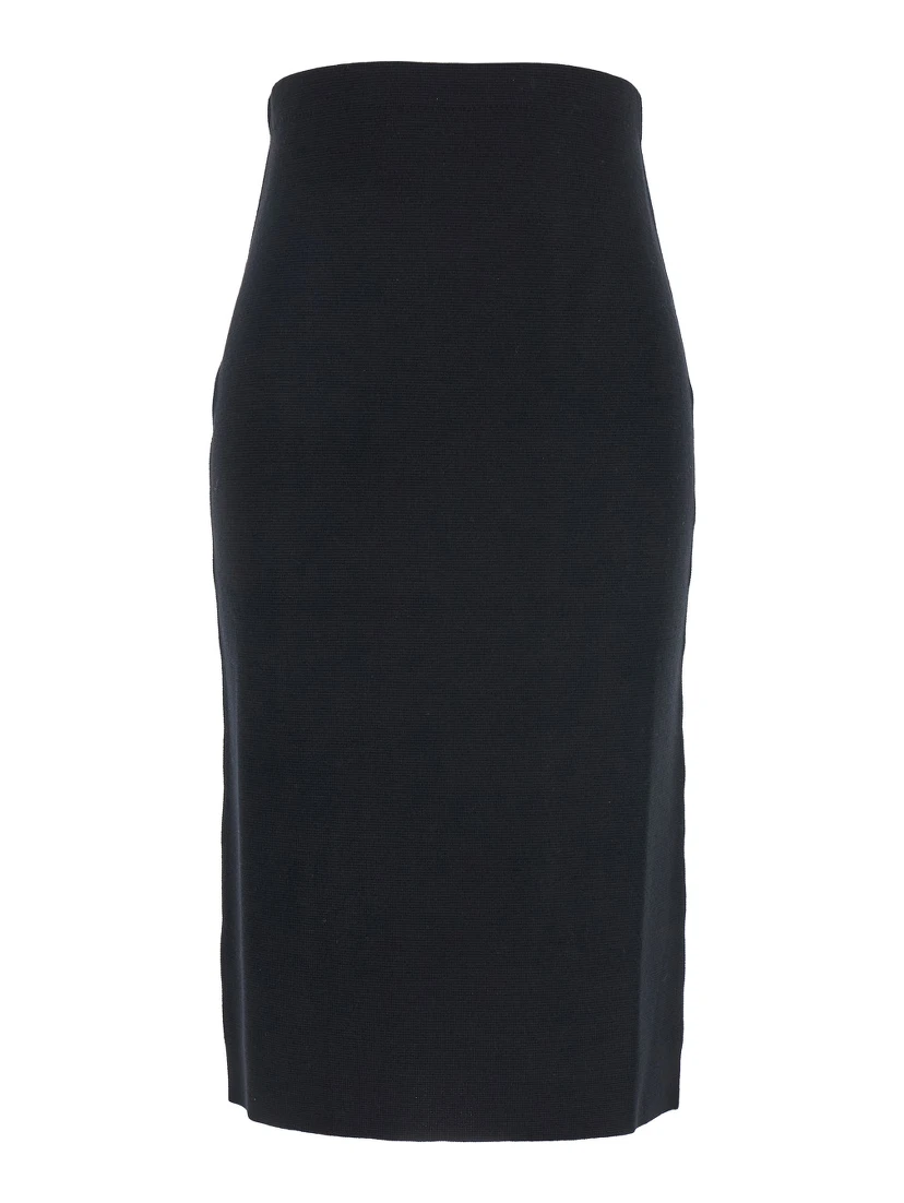 Black Knit Midi Skirt with Concealed Zip Closure in Wool Woman