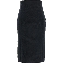 Black Knit Midi Skirt with Concealed Zip Closure in Wool Woman