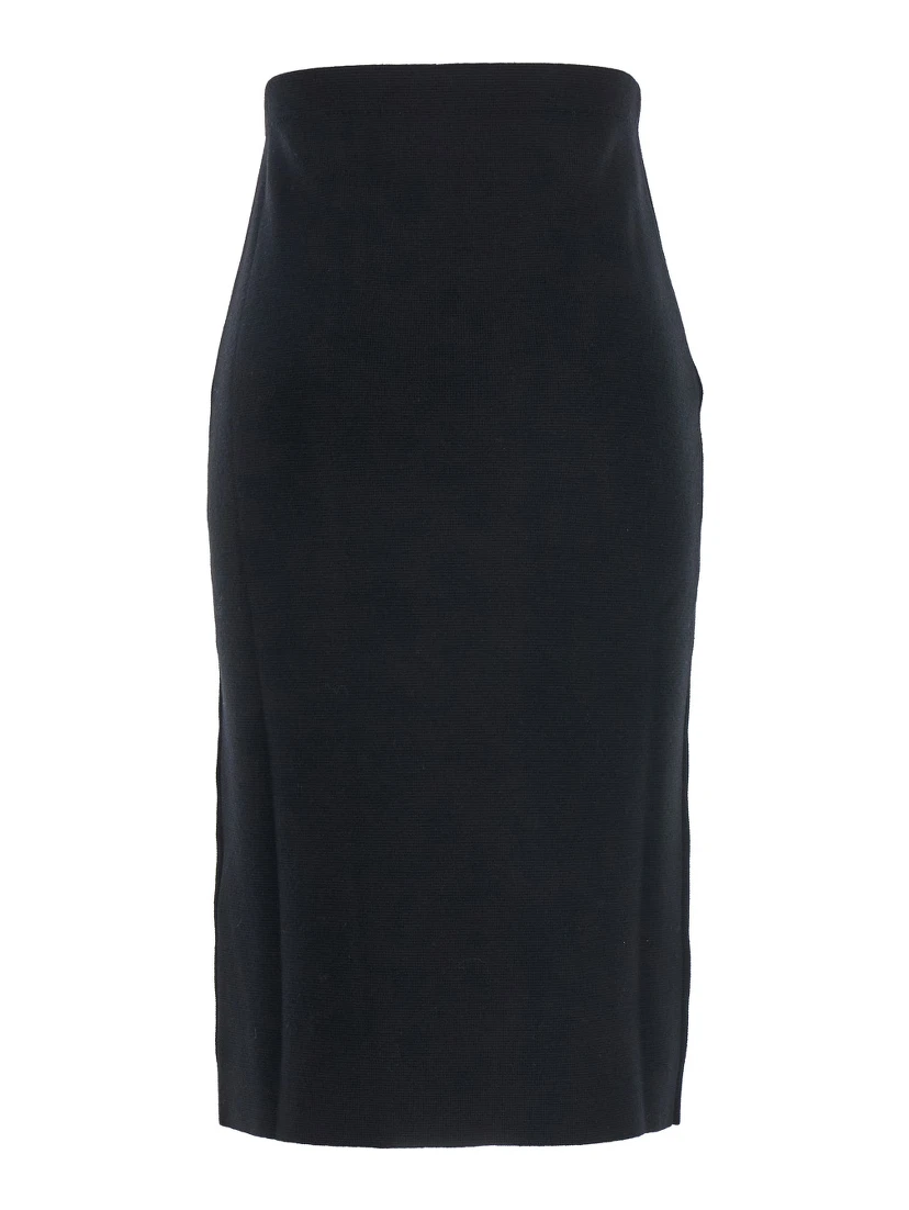 Black Knit Midi Skirt with Concealed Zip Closure in Wool Woman