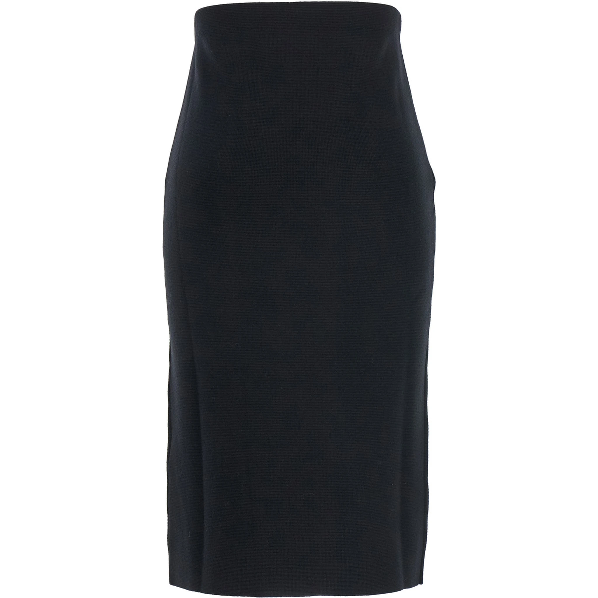 Black Knit Midi Skirt with Concealed Zip Closure in Wool Woman