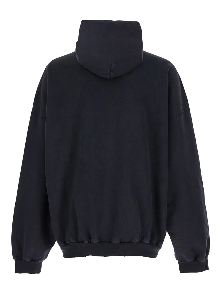 3B Liquified Black Hooded Sweatshirt with Front Logo in Cotton Man alternative