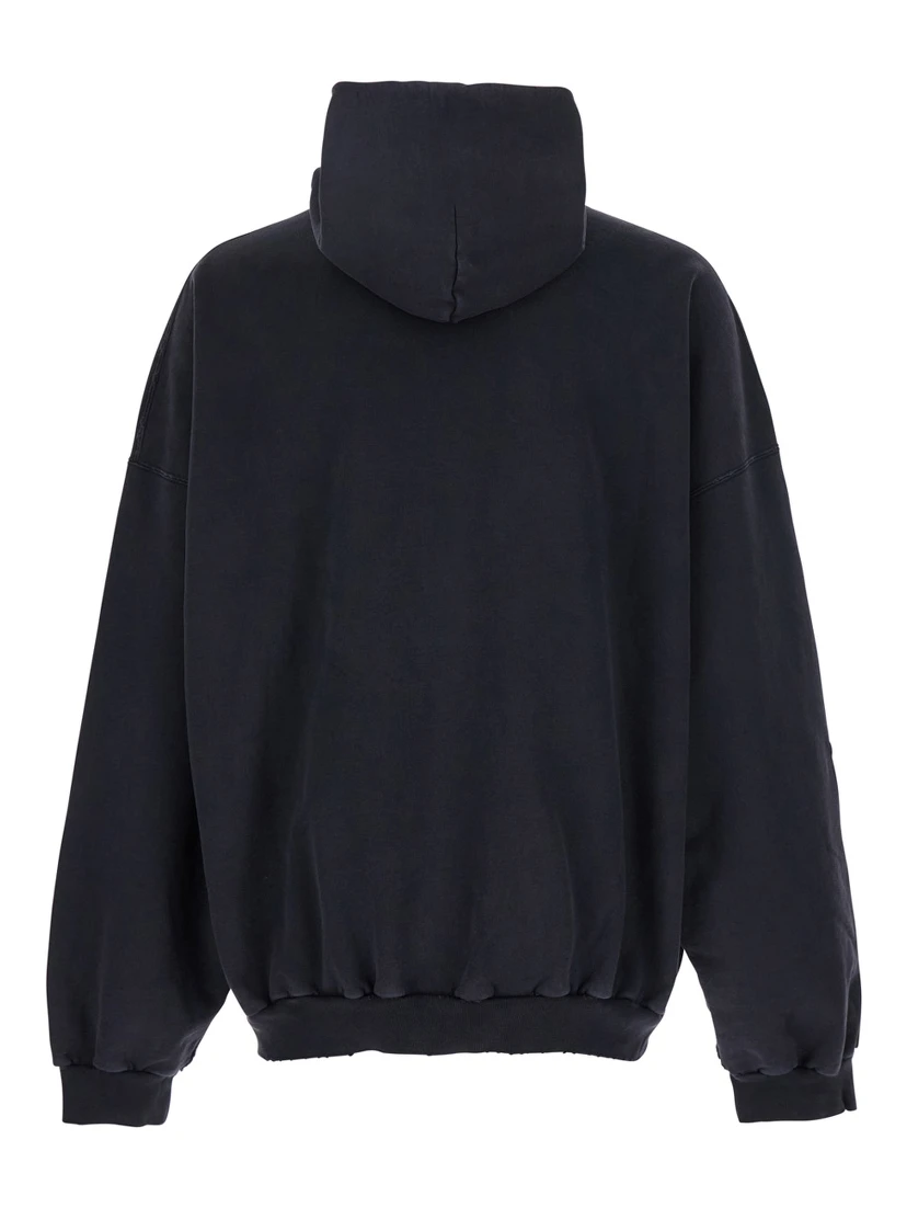 3B Liquified Black Hooded Sweatshirt with Front Logo in Cotton Man