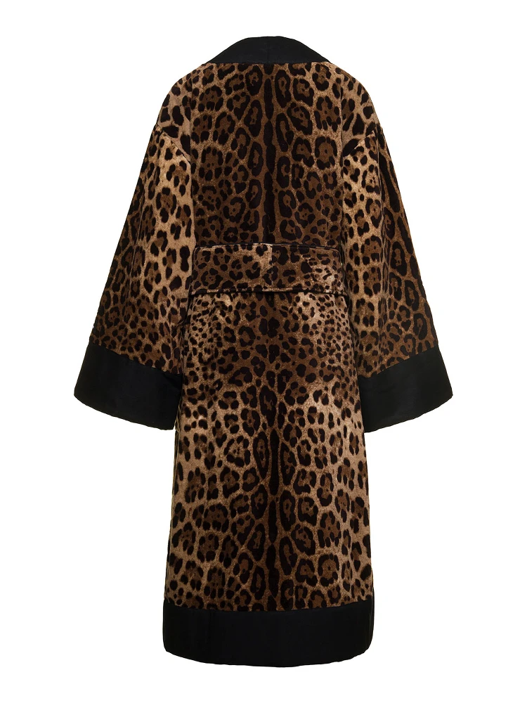 Multicolor Kimono Bathrobe with All-Over Leopard Print in Cotton Dolce & Gabbana alternative