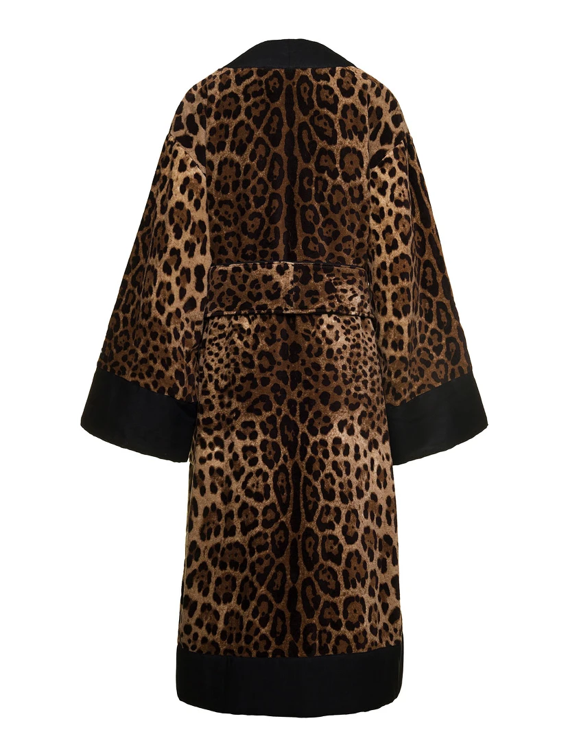 Multicolor Kimono Bathrobe with All-Over Leopard Print in Cotton Dolce & Gabbana