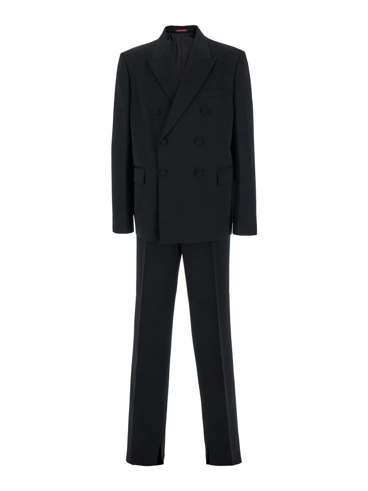 Black Double-Breasted Suit with G Detail in Wool Man