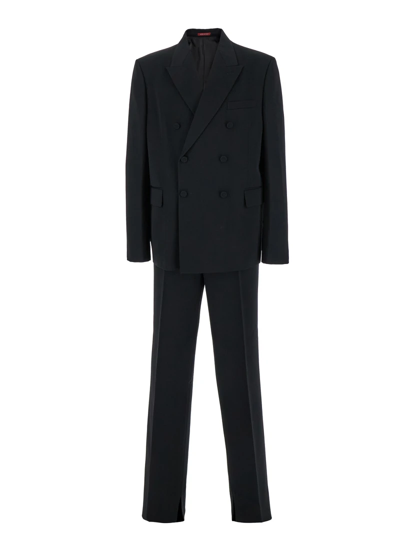 Black Double-Breasted Suit with G Detail in Wool Man