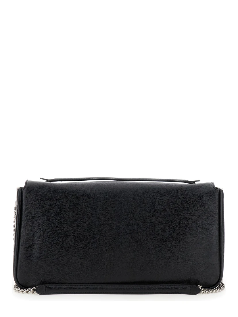 Baguette Chain Large Black Crossbody Bag with FF Closure in Leather Woman