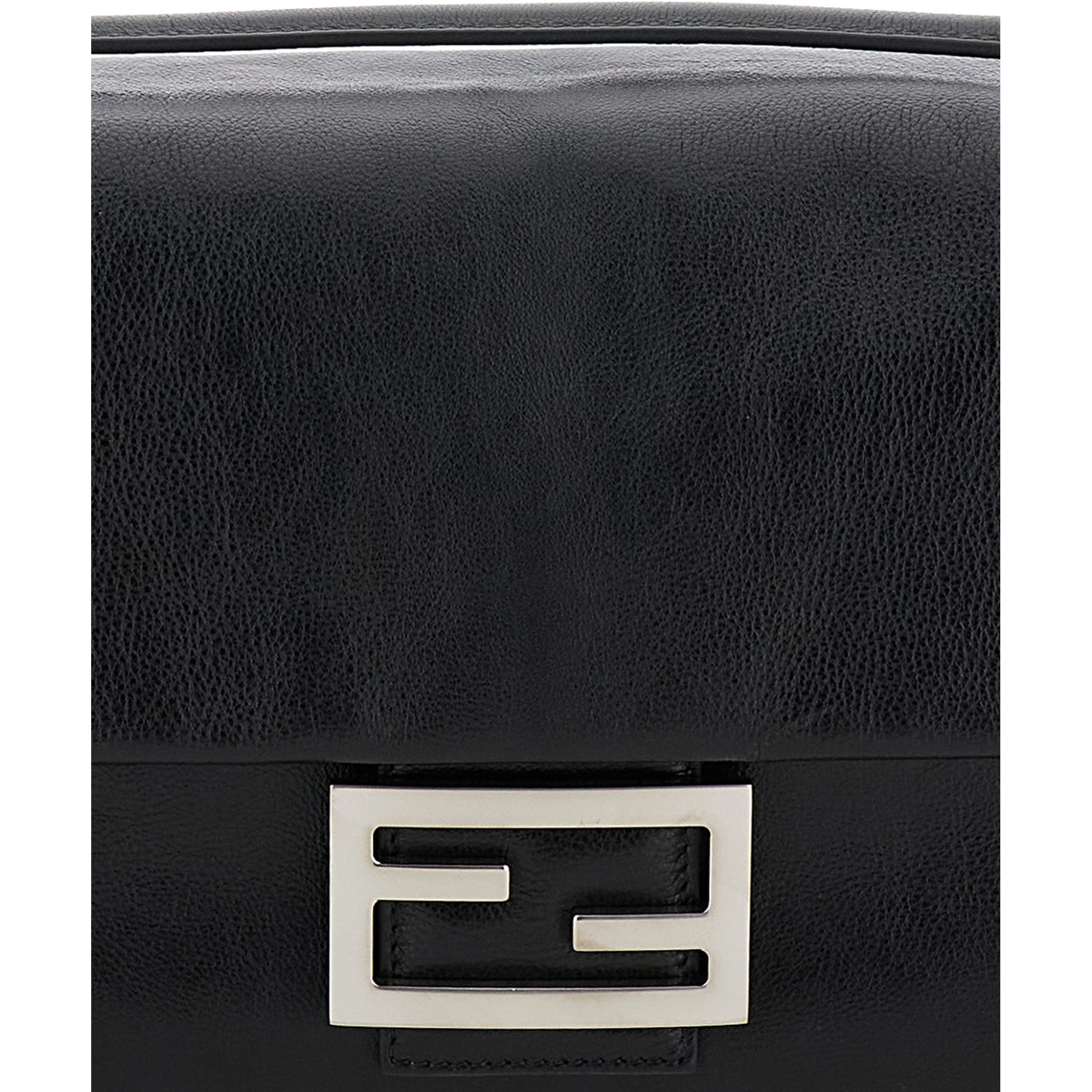 Baguette Chain Large Black Crossbody Bag with FF Closure in Leather Woman