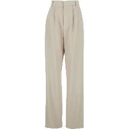 Beige Pants with Belt Loops and Pences on the Front in Wool Woman