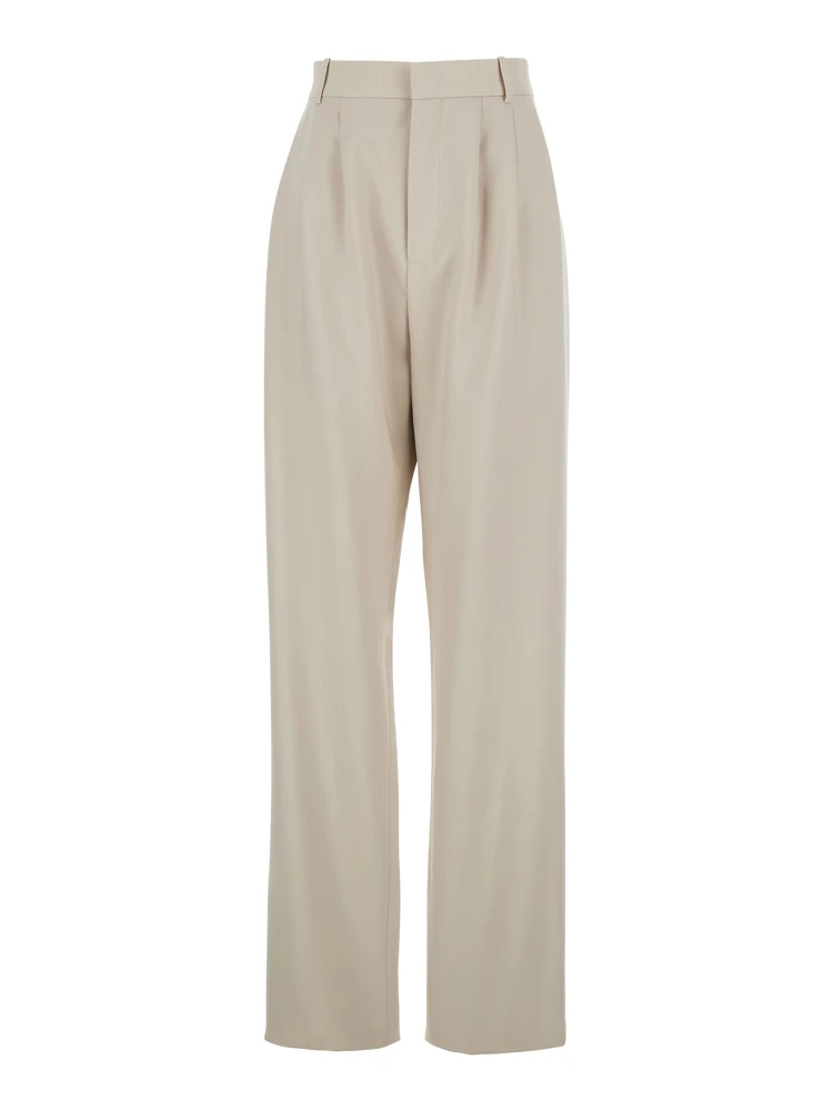 Beige Pants with Belt Loops and Pences on the Front in Wool Woman