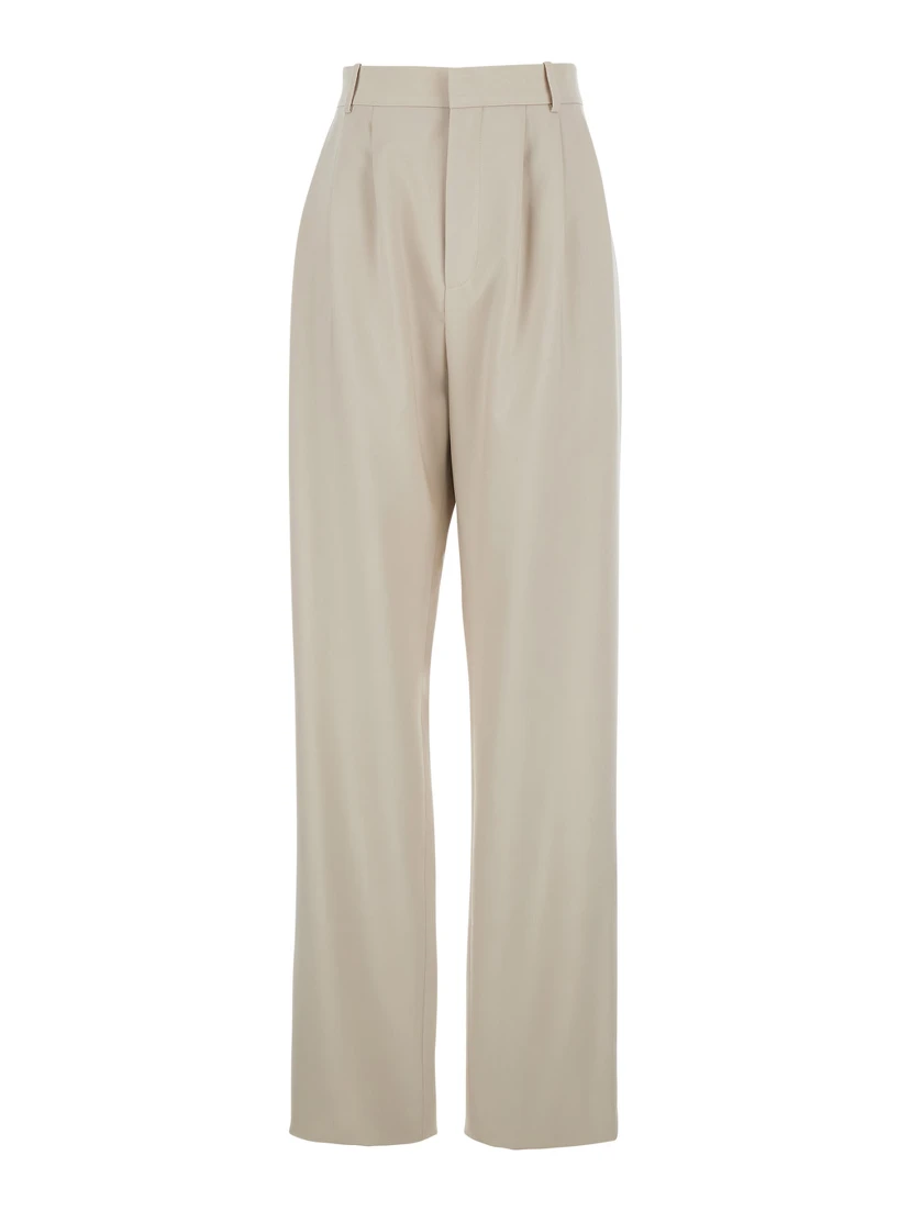 Beige Pants with Belt Loops and Pences on the Front in Wool Woman
