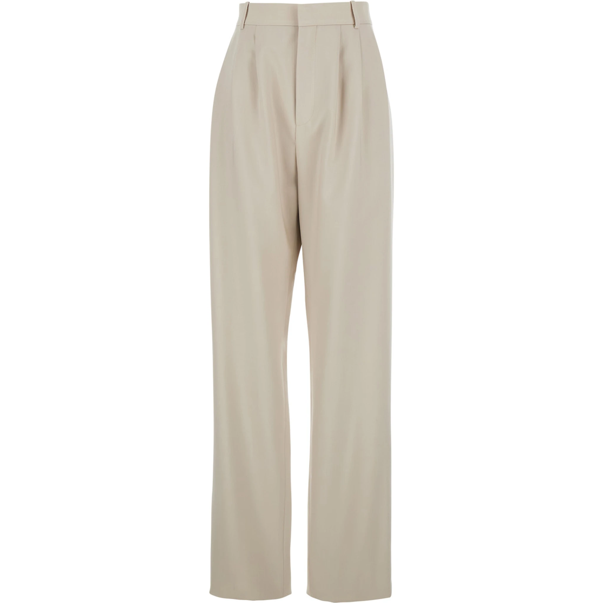 Beige Pants with Belt Loops and Pences on the Front in Wool Woman