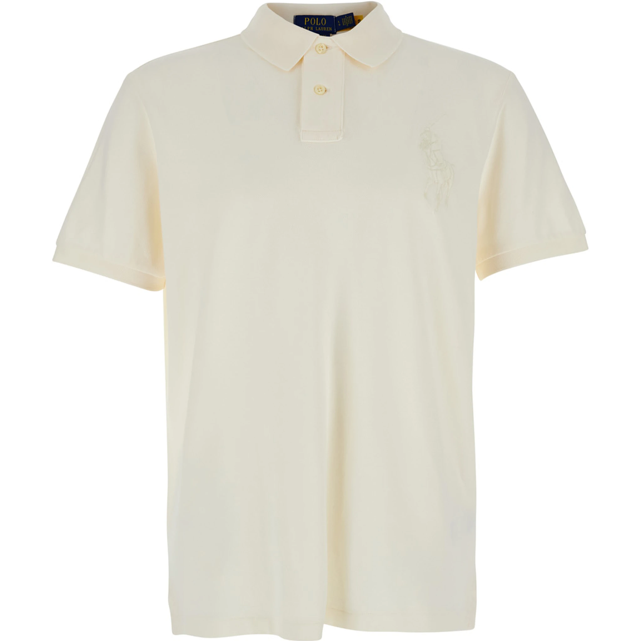 "Custom Slim Fit" White Polo Shirt with Large Pony Detail on the Front in Cotton Piquet Man