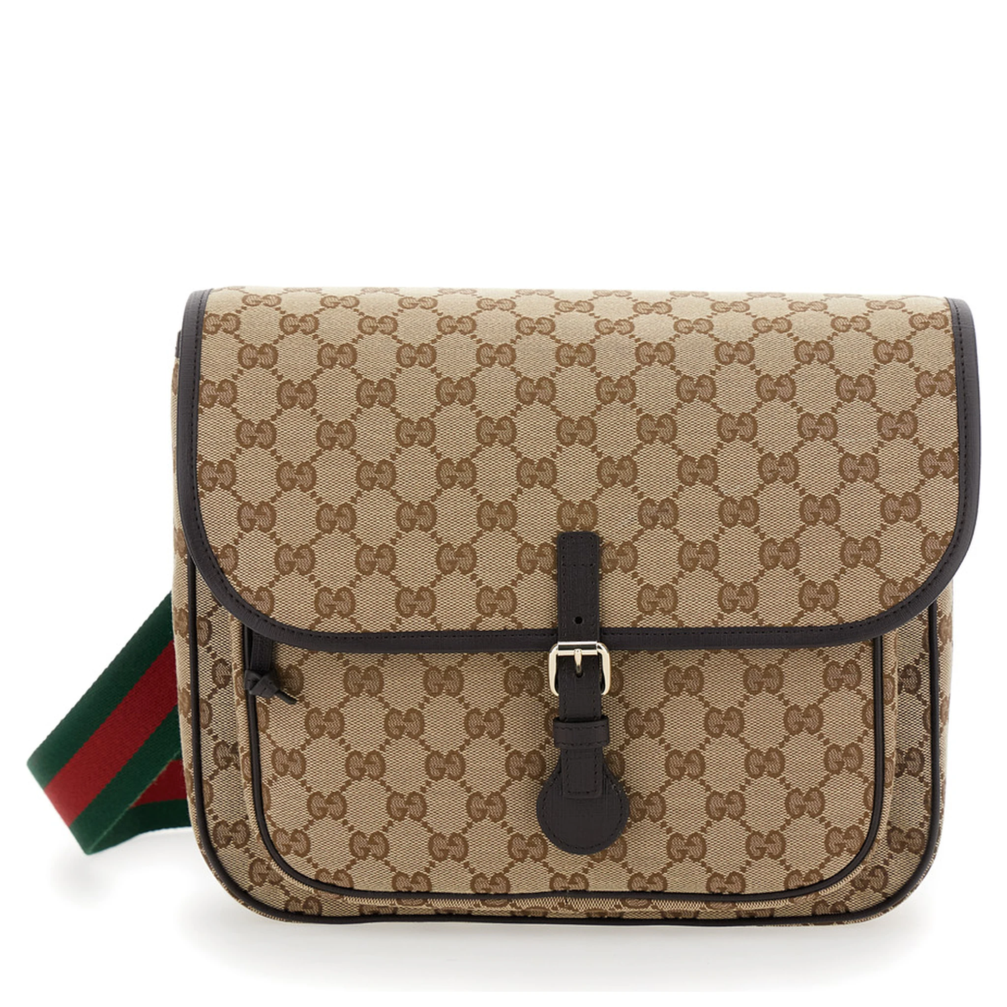 Beige Crossbody Bag with All-Over GG Motif and Web Detail in Fabric Boy