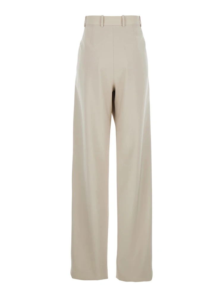 Beige Pants with Belt Loops and Pences on the Front in Wool Woman alternative