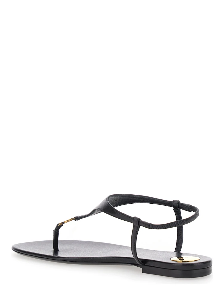 Black Sandals with Metallic Cassandre Detail in Leather Woman