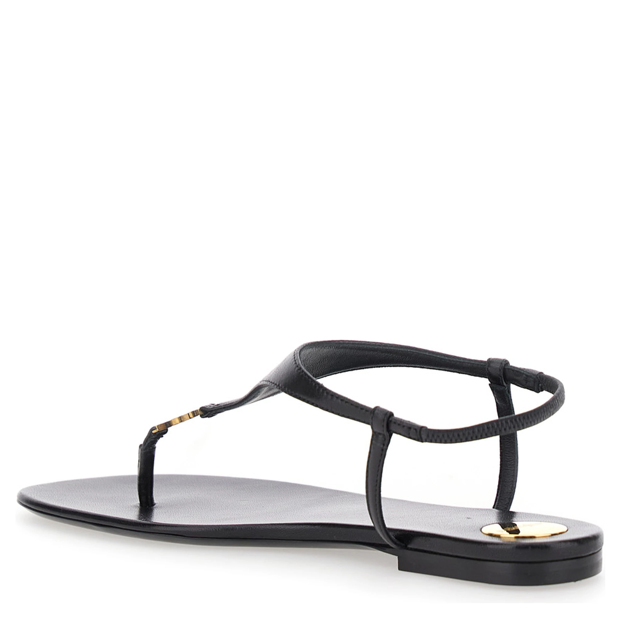 Black Sandals with Metallic Cassandre Detail in Leather Woman
