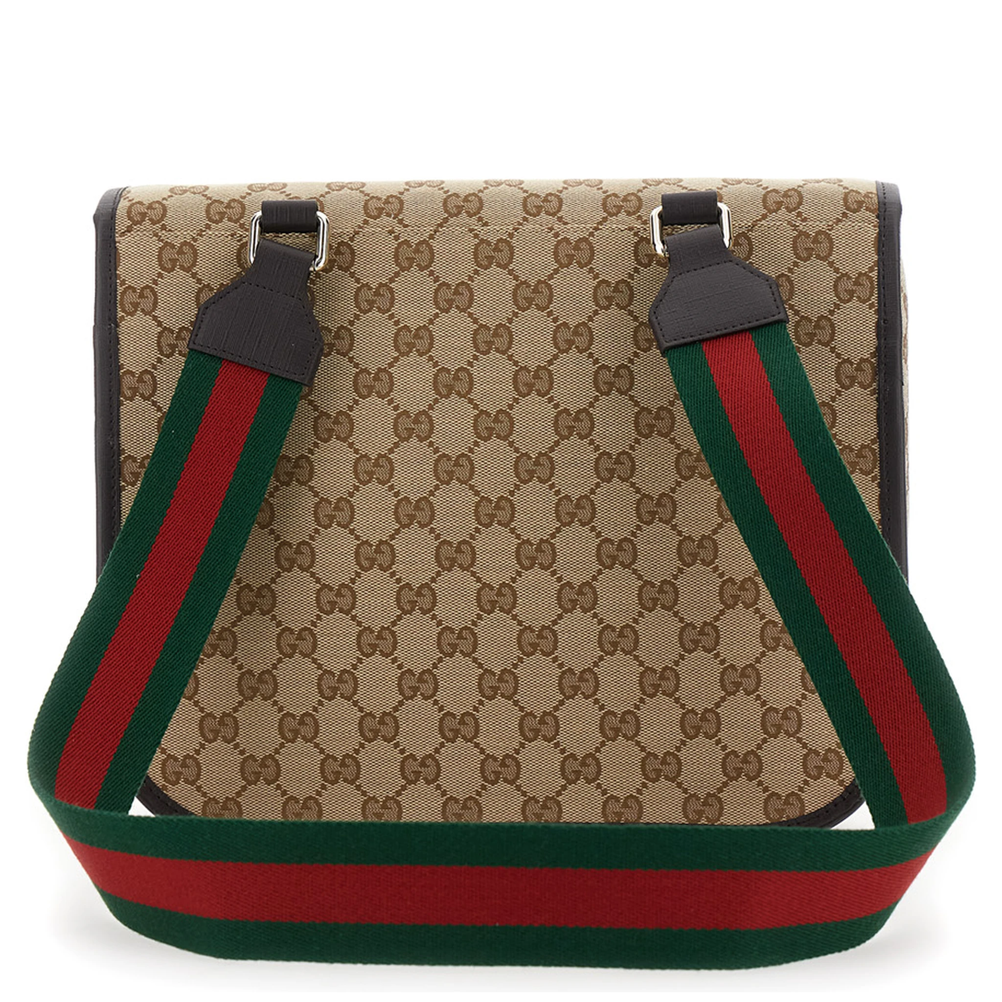 Beige Crossbody Bag with All-Over GG Motif and Web Detail in Fabric Boy