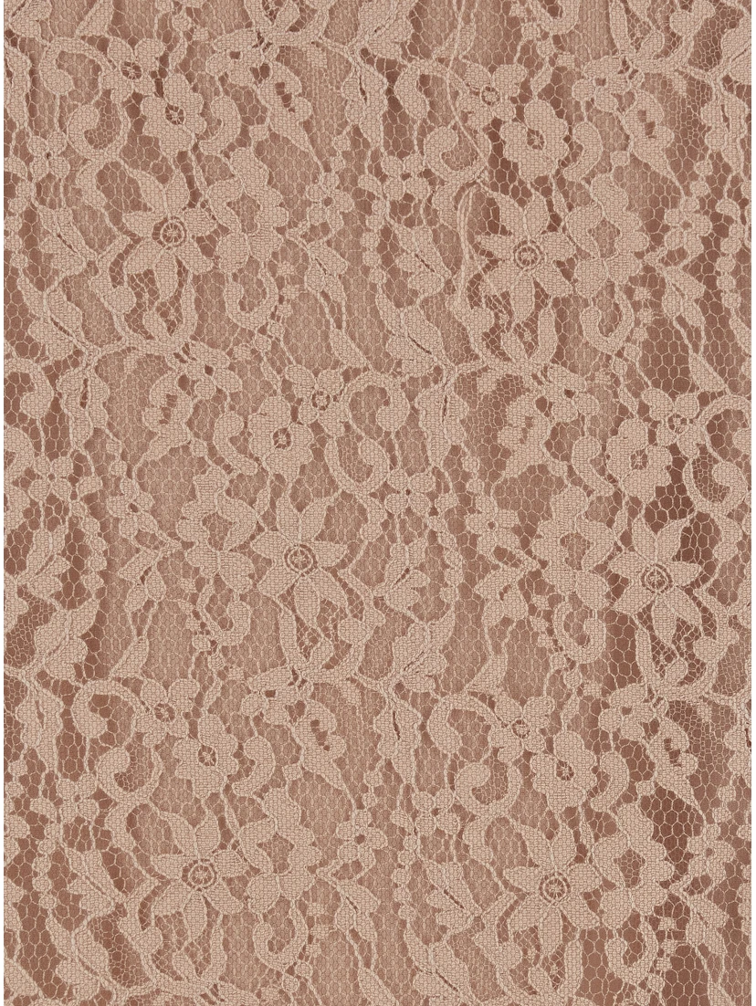 Beige Tube Skirt with All-Over Floral Embroidery in Lace Woman