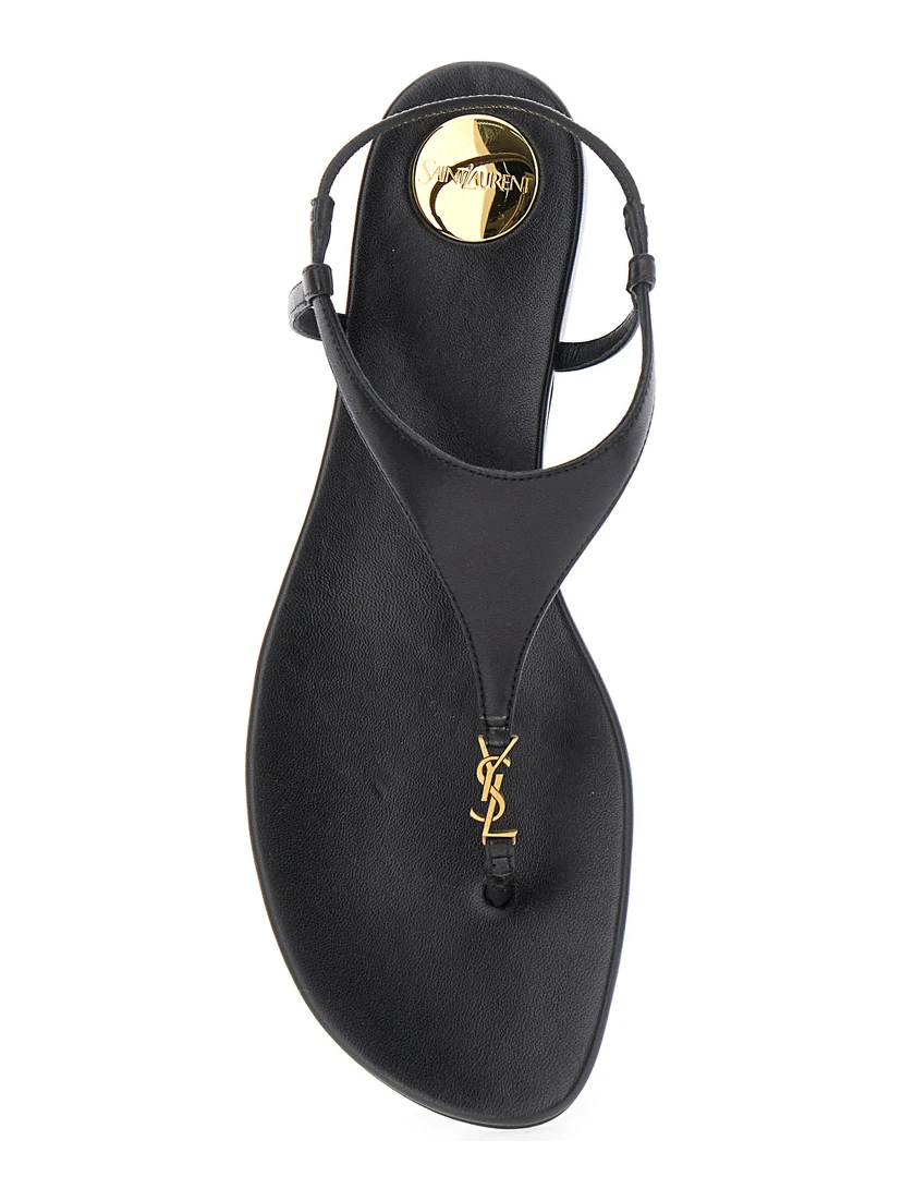 Black Sandals with Metallic Cassandre Detail in Leather Woman