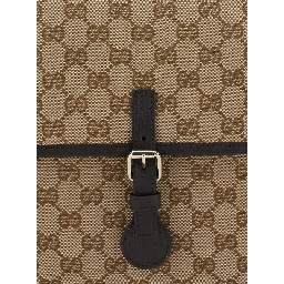 Beige Crossbody Bag with All-Over GG Motif and Web Detail in Fabric Boy