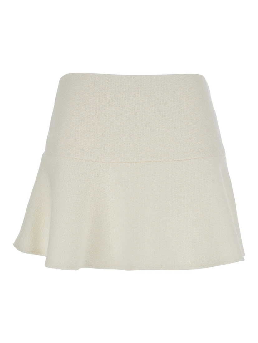 White Skirt with Hidden Side Closure in Wool Boucle Woman